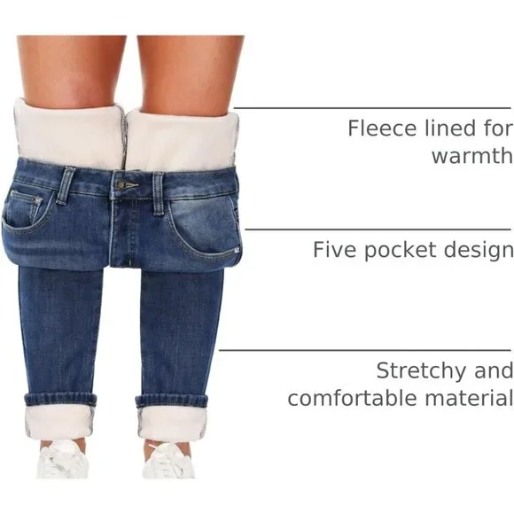 Women's Fleece Lined Skinny Jeans Winter Warm Denim Pants Size 12 - Picture 4 of 6